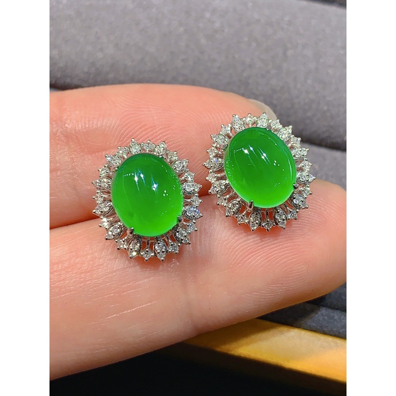 Earrings - Ice-type positive yang green jadeite earrings,