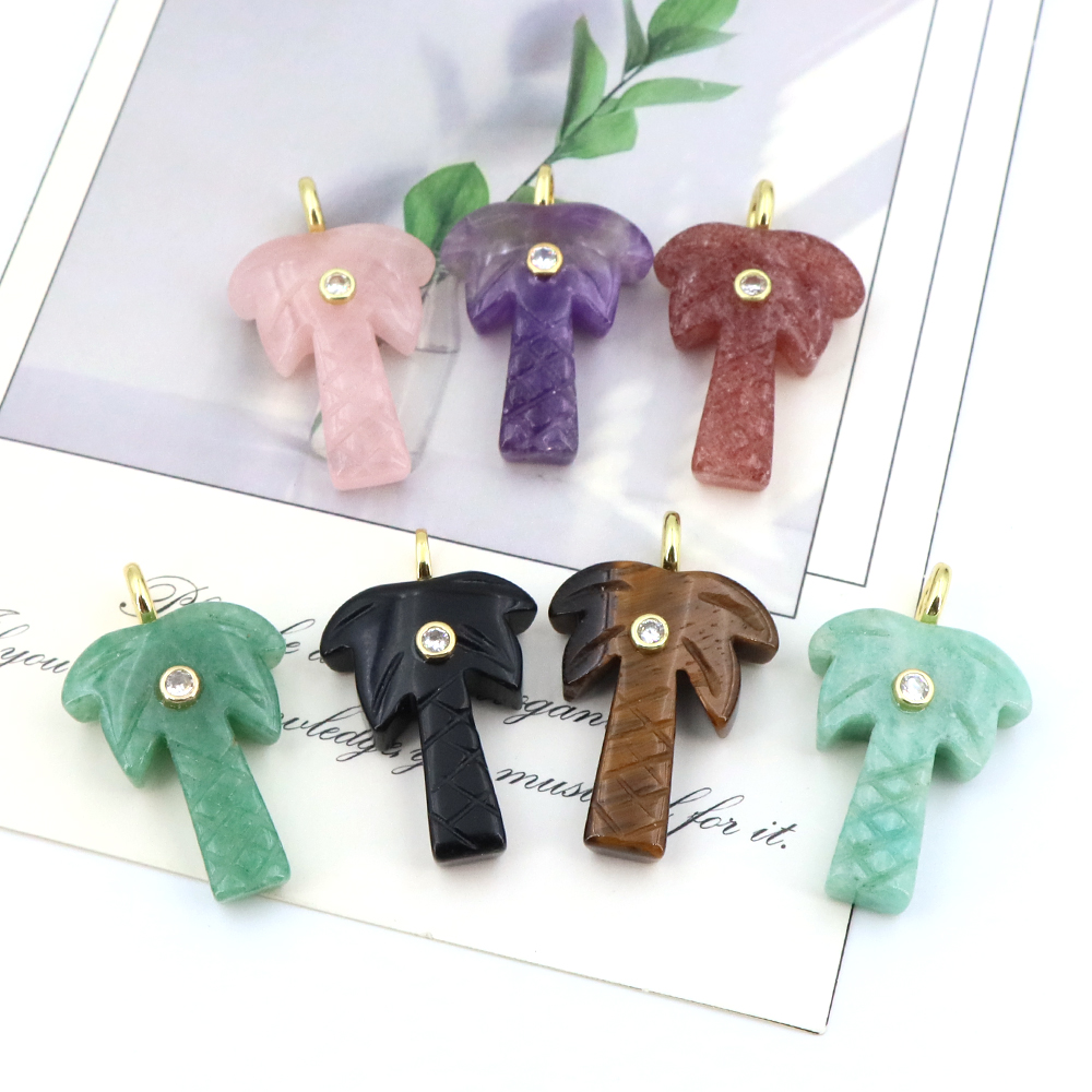 Crystal Pendant Necklace Natural Stone - Natural Stone Coconut Tree Pendant with