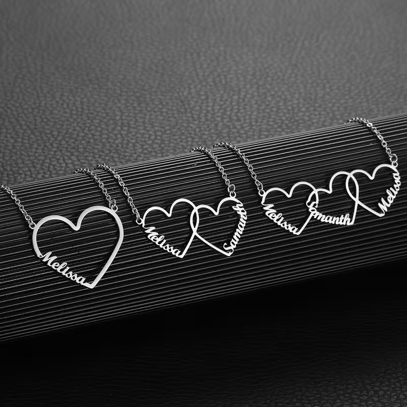 Custom Name Necklace Stainless Steel - Custom Interlocking Heart Name Necklace Personalized