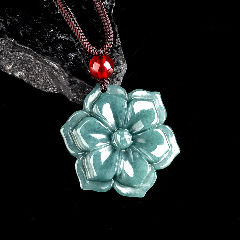 Necklaces - Burmese Jadeite Flower Pendant Necklace Stone