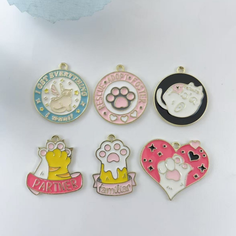 Earrings - 10Pcs Cartoon Cat Paw Heart Shape