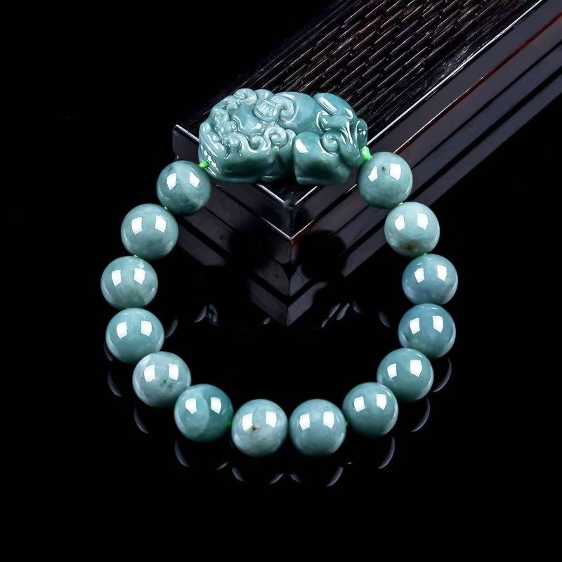 Bracelets - Natural Real Emerald Blue Water Pixiu