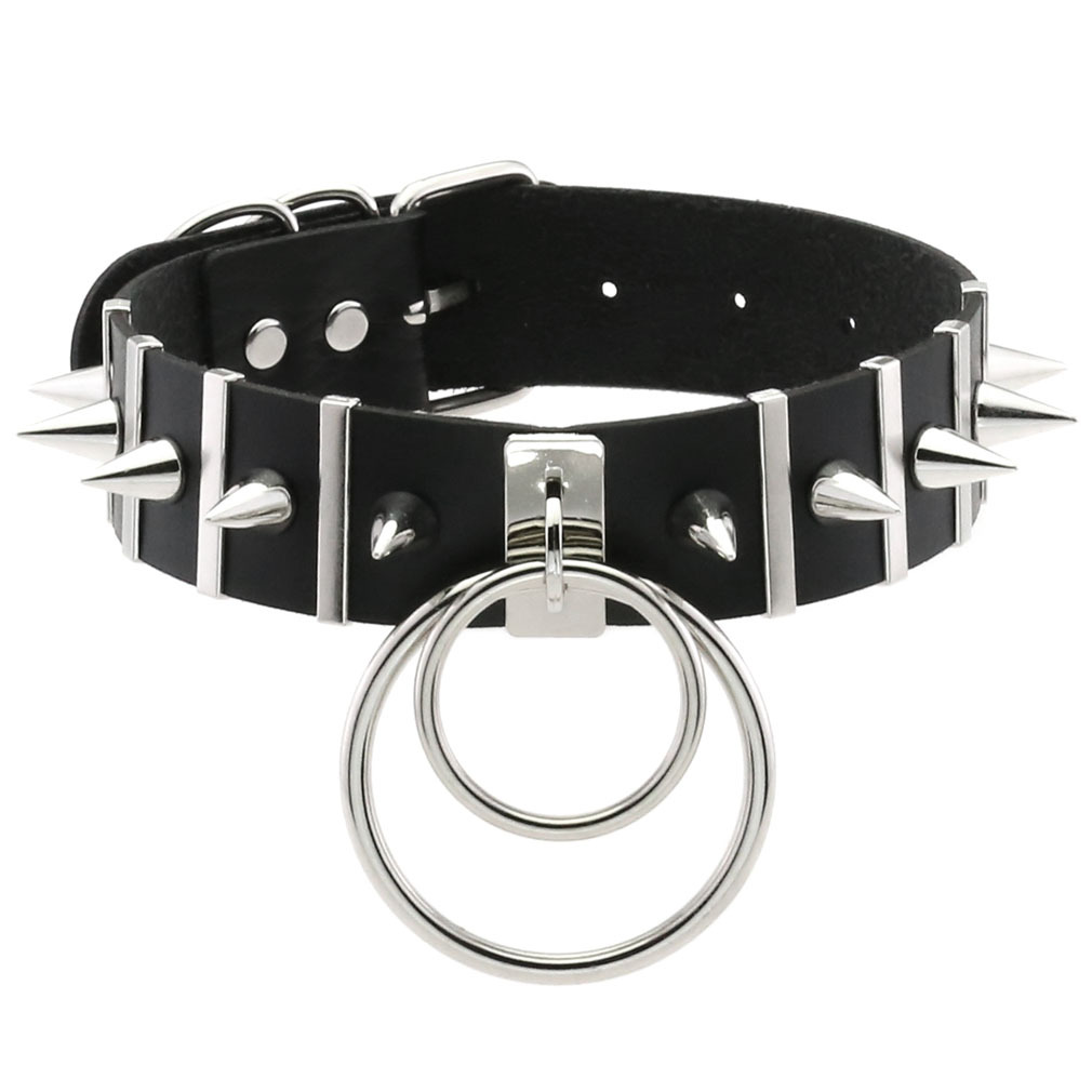 Goth Punk Spike Choker - Big Spikes Choker Leather Collar Metal