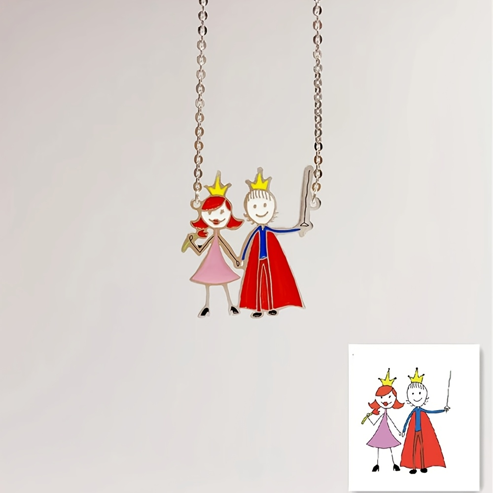 Custom Name Necklace Stainless Steel - Custom Enamel Pendant Necklace Children's Drawing