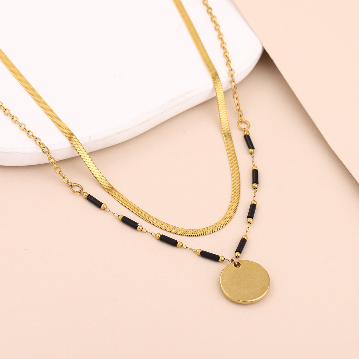 Layered Pendant Necklace Aesthetic - Boho Sun Face Coin Layered Necklace