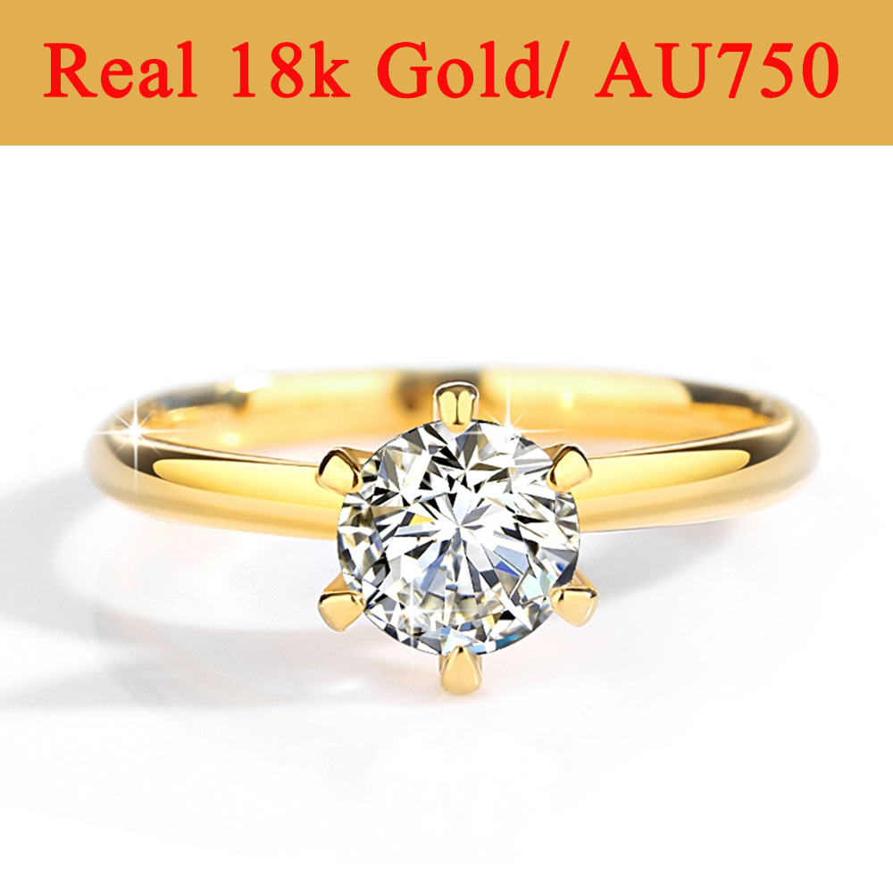 Moissanite Engagement Ring 1 Carat - Real Gold 18K Moissanite Rings Hollow
