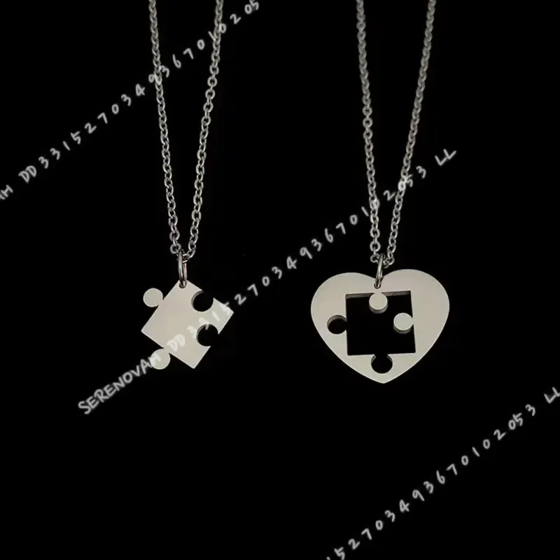 2Pcs Set Simple Puzzle Heart M - Magnetic Couple Matching Necklaces ulasan dan harga