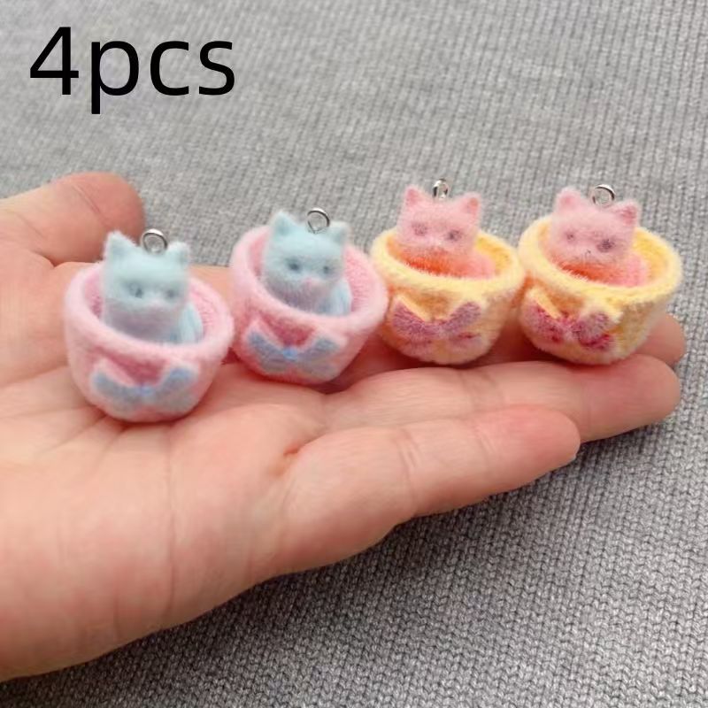 4pcs 3D plush resin cat pendan - Earrings ulasan dan harga