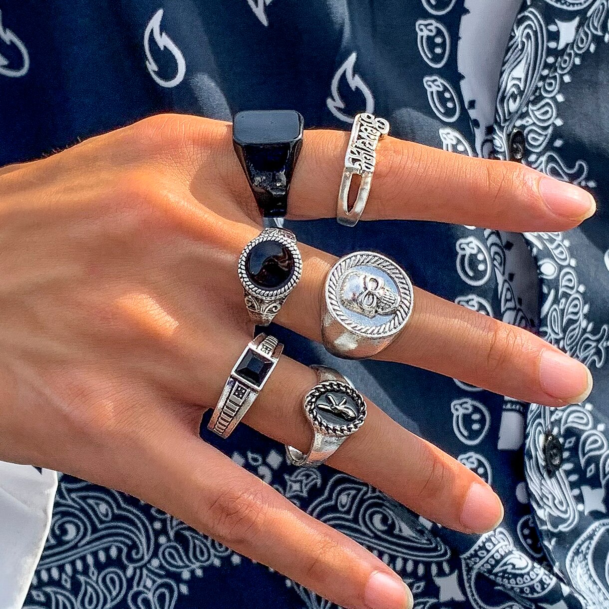 6Pcs/Set Goth Vintage Skeleton - Vintage Punk Knuckle Rings Set ulasan dan harga