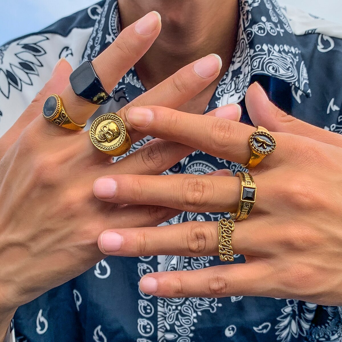 6Pcs/Set Goth Vintage Skeleton - Vintage Punk Knuckle Rings Set ulasan dan harga