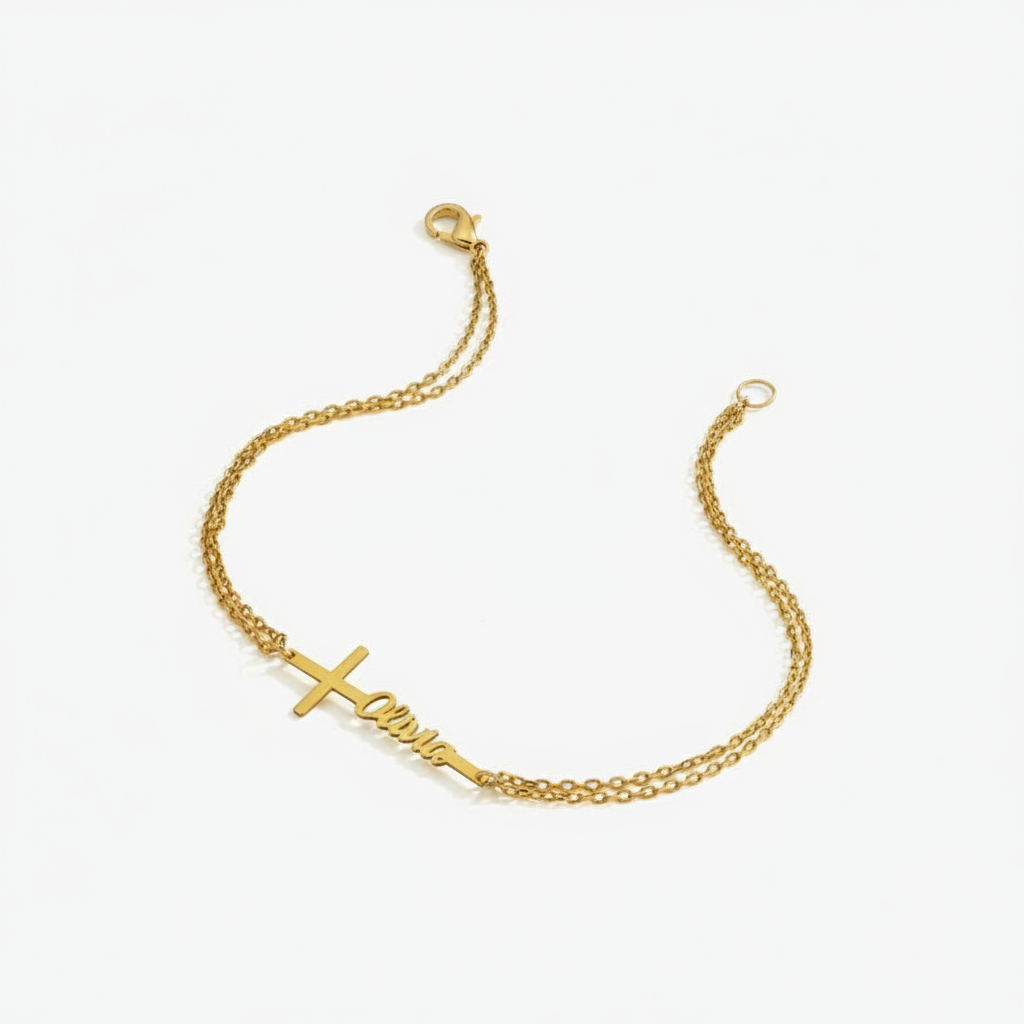 Custom Baptism Name Bracelet P - Cross Pendant Necklace Gold ulasan dan harga