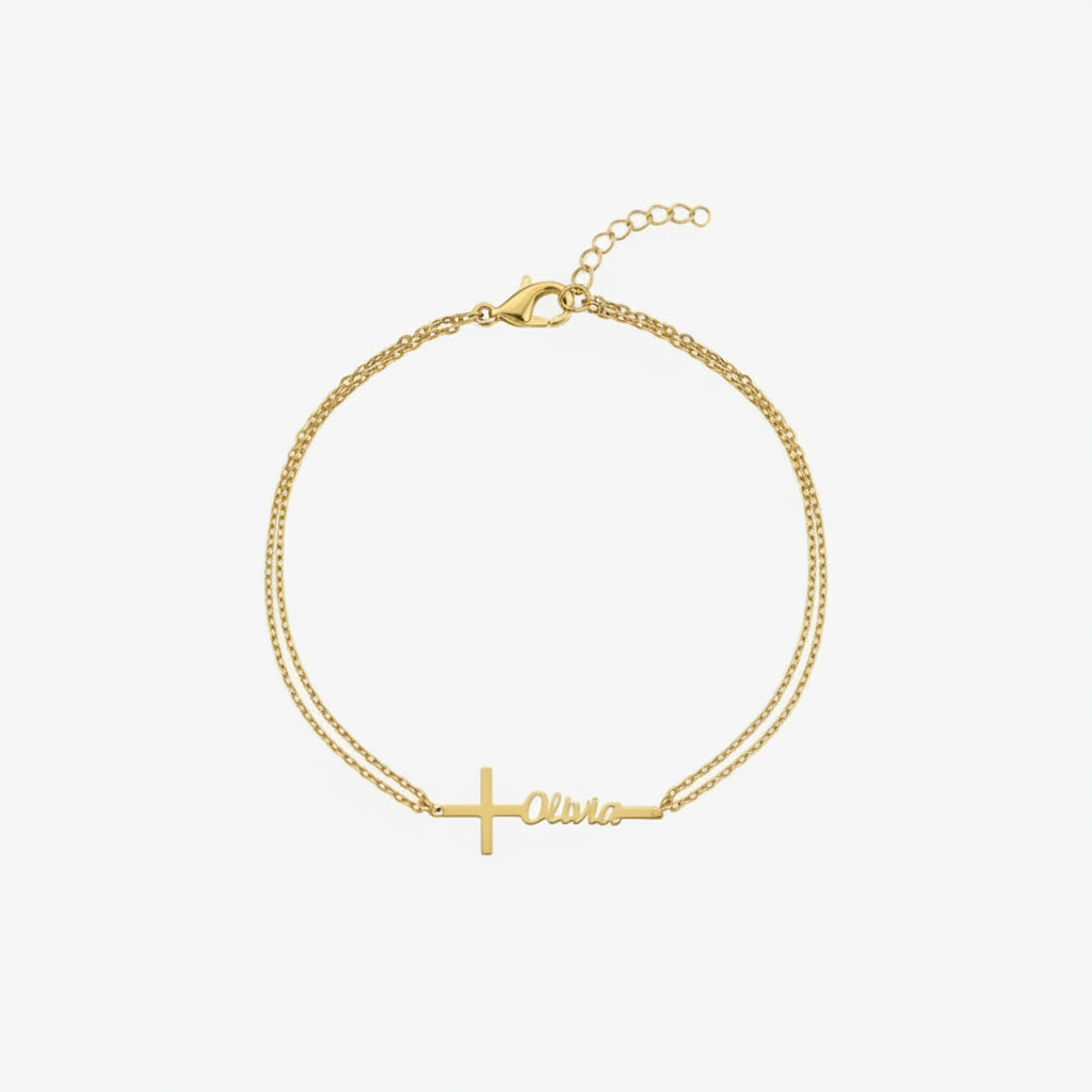 Custom Baptism Name Bracelet P - Cross Pendant Necklace Gold ulasan dan harga