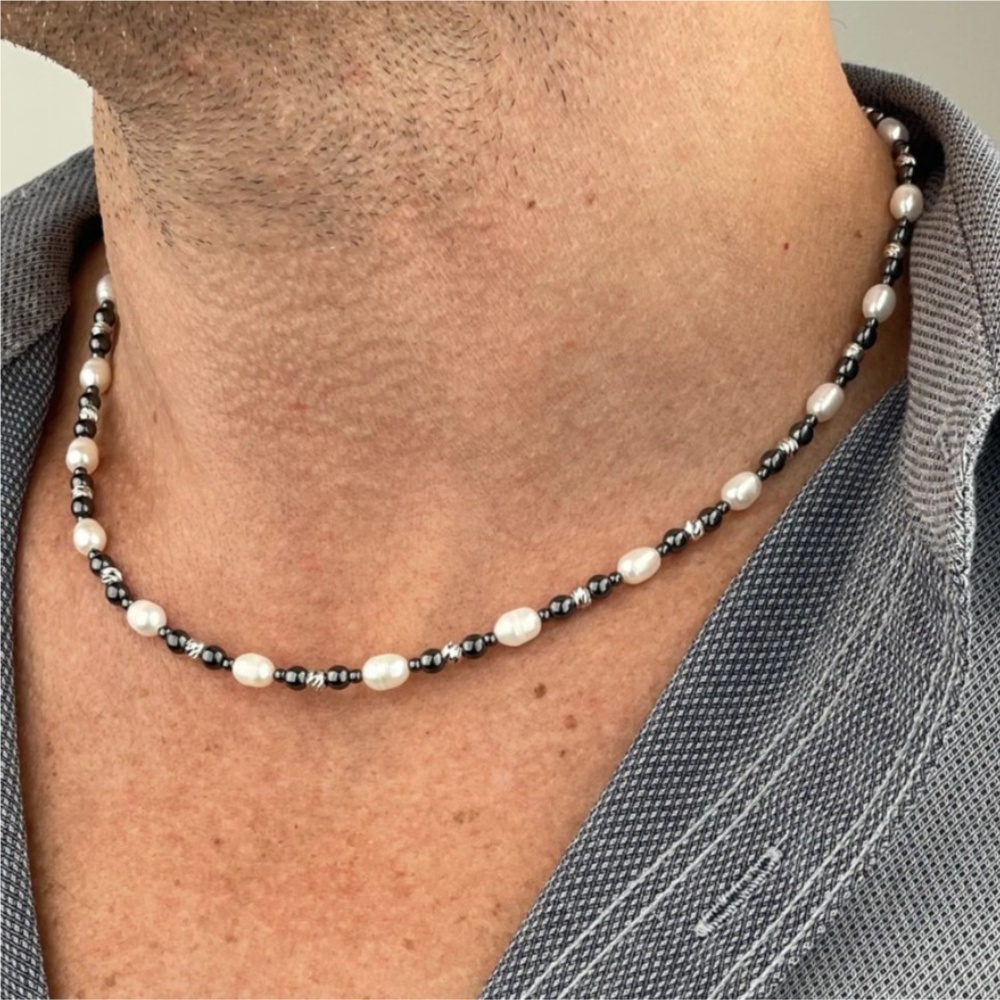 Retro Black Natural Stone Baro - Pearl Choker Necklace Vintage ulasan dan harga