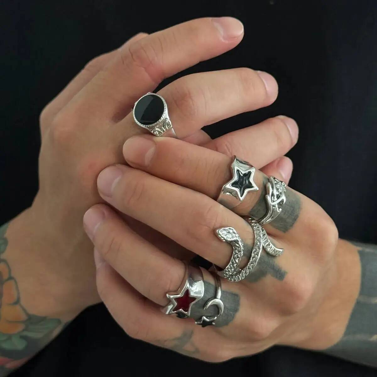 KunJoe 6Pcs New Goth Snake Ope - Vintage Punk Knuckle Rings Set ulasan dan harga