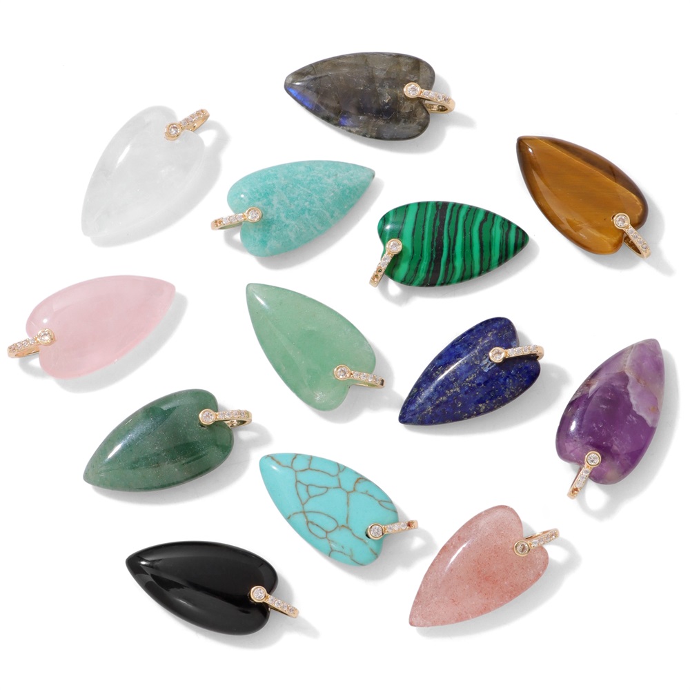 2Pcs Natural Stone Heart Penda - Crystal Pendant Necklace Natural Stone ulasan dan harga