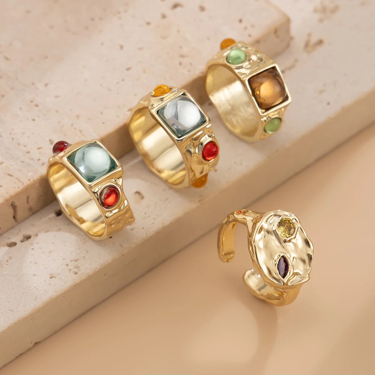 4Pcs/Set Vintage Colorful Crys - Vintage Punk Knuckle Rings Set ulasan dan harga