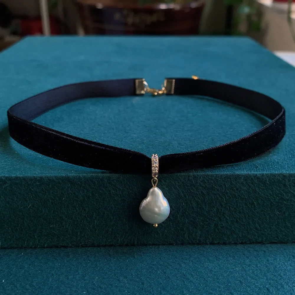 Black Velvet Ribbon Choker Irr - Pearl Choker Necklace Vintage ulasan dan harga
