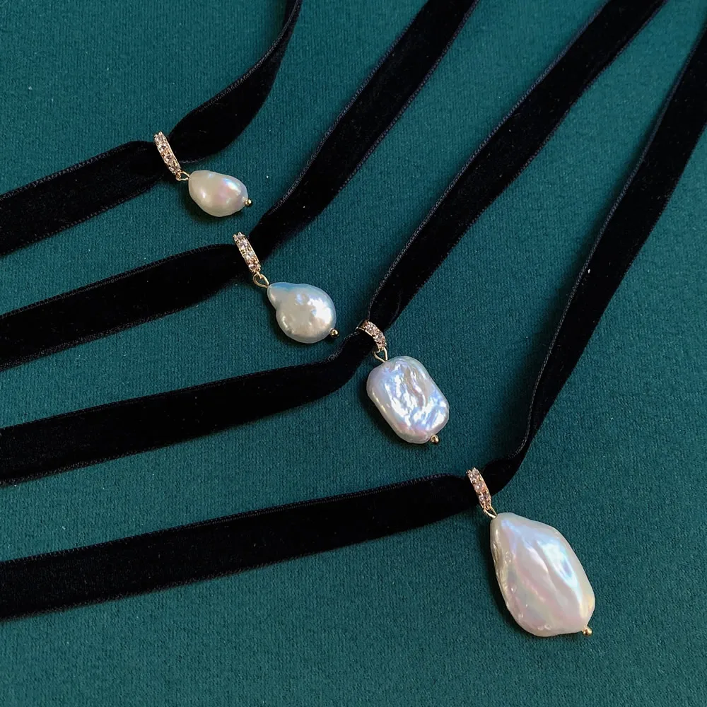 Black Velvet Ribbon Choker Irr - Pearl Choker Necklace Vintage ulasan dan harga