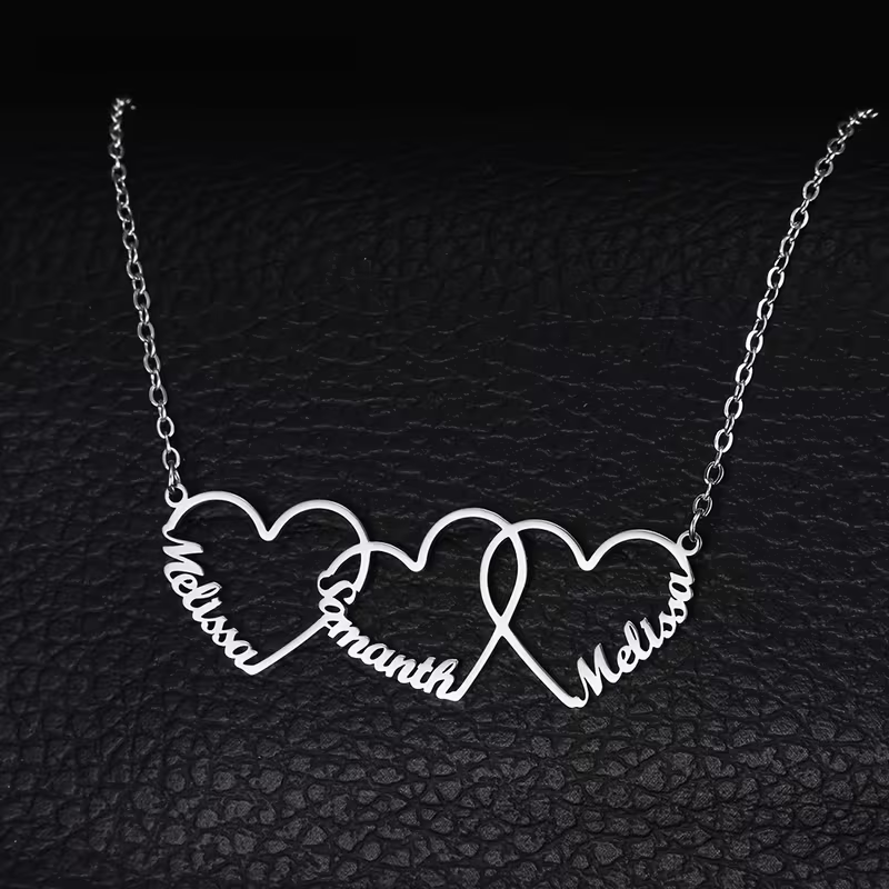 Custom Interlocking Heart Name - Custom Name Necklace Stainless Steel ulasan dan harga