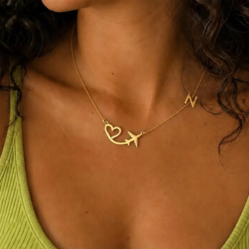 Personalized Heart Airplane In - Custom Name Necklace Stainless Steel ulasan dan harga
