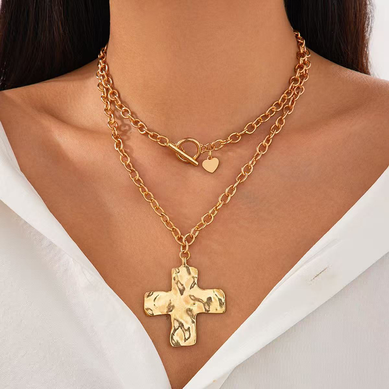 Hot sale Gold Layered Chunky C - Cross Pendant Necklace Gold ulasan dan harga