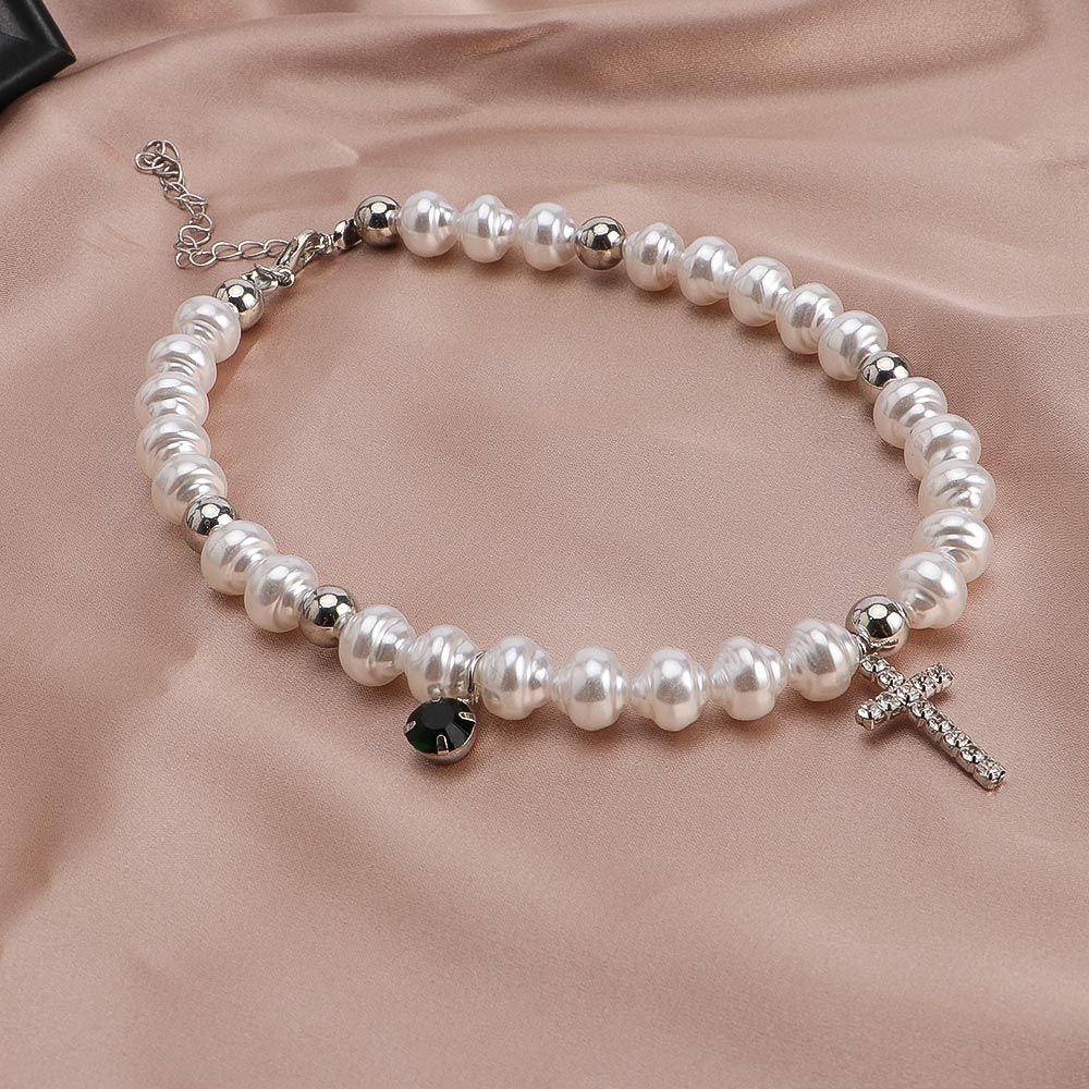 Vintage Pendant Crystal Cross  - Pearl Choker Necklace Vintage ulasan dan harga