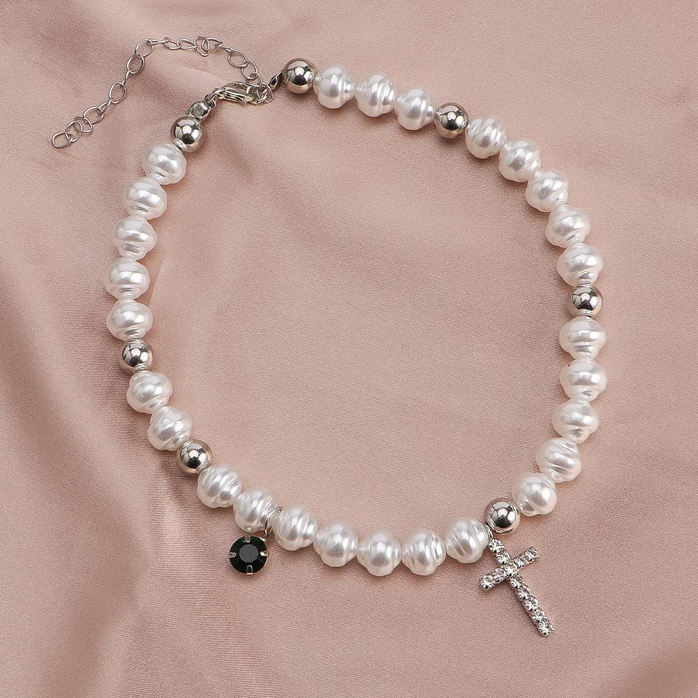 Vintage Pendant Crystal Cross  - Pearl Choker Necklace Vintage ulasan dan harga