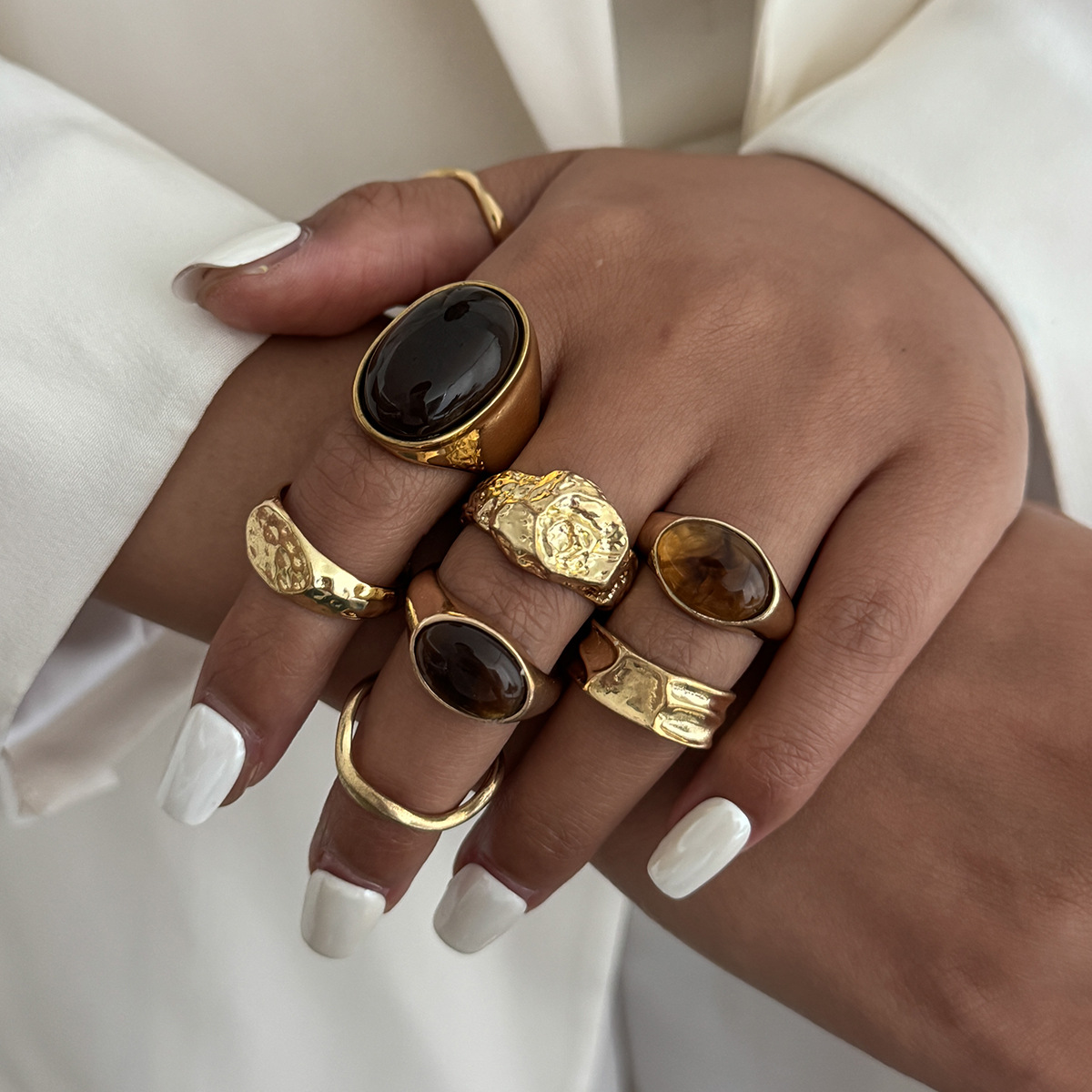 8Pcs/Set Vintage Amber Rhinest - Vintage Punk Knuckle Rings Set ulasan dan harga