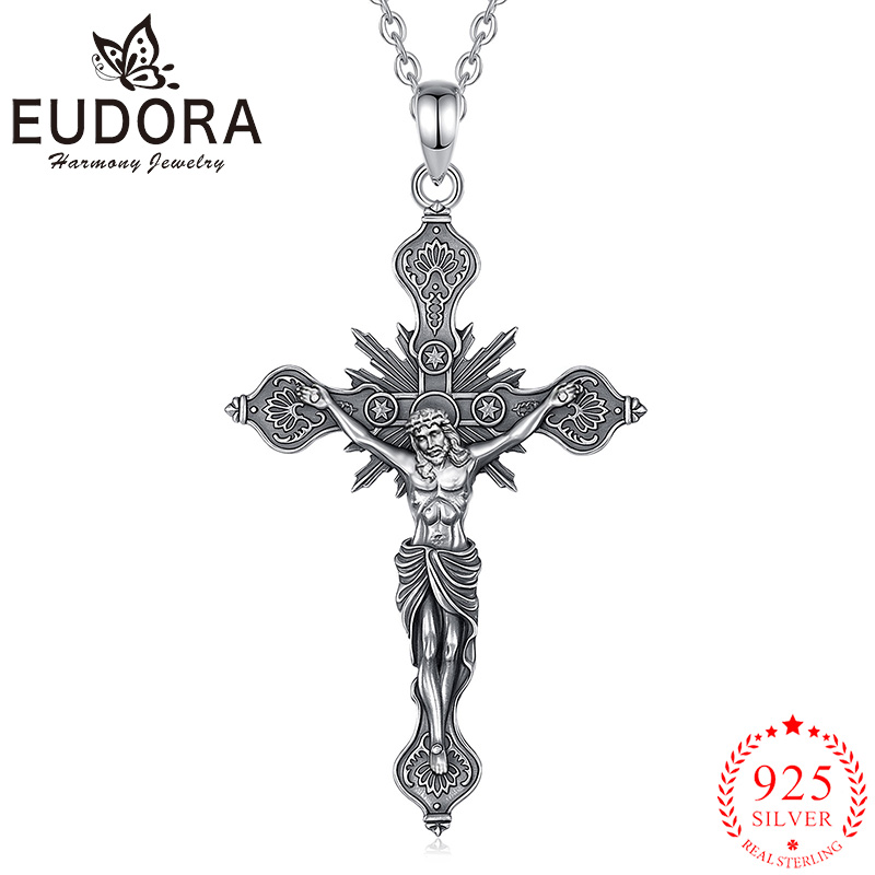 Eudora New Crucifix Cross Neck - 925 Sterling Silver Chain Necklace Men ulasan dan harga