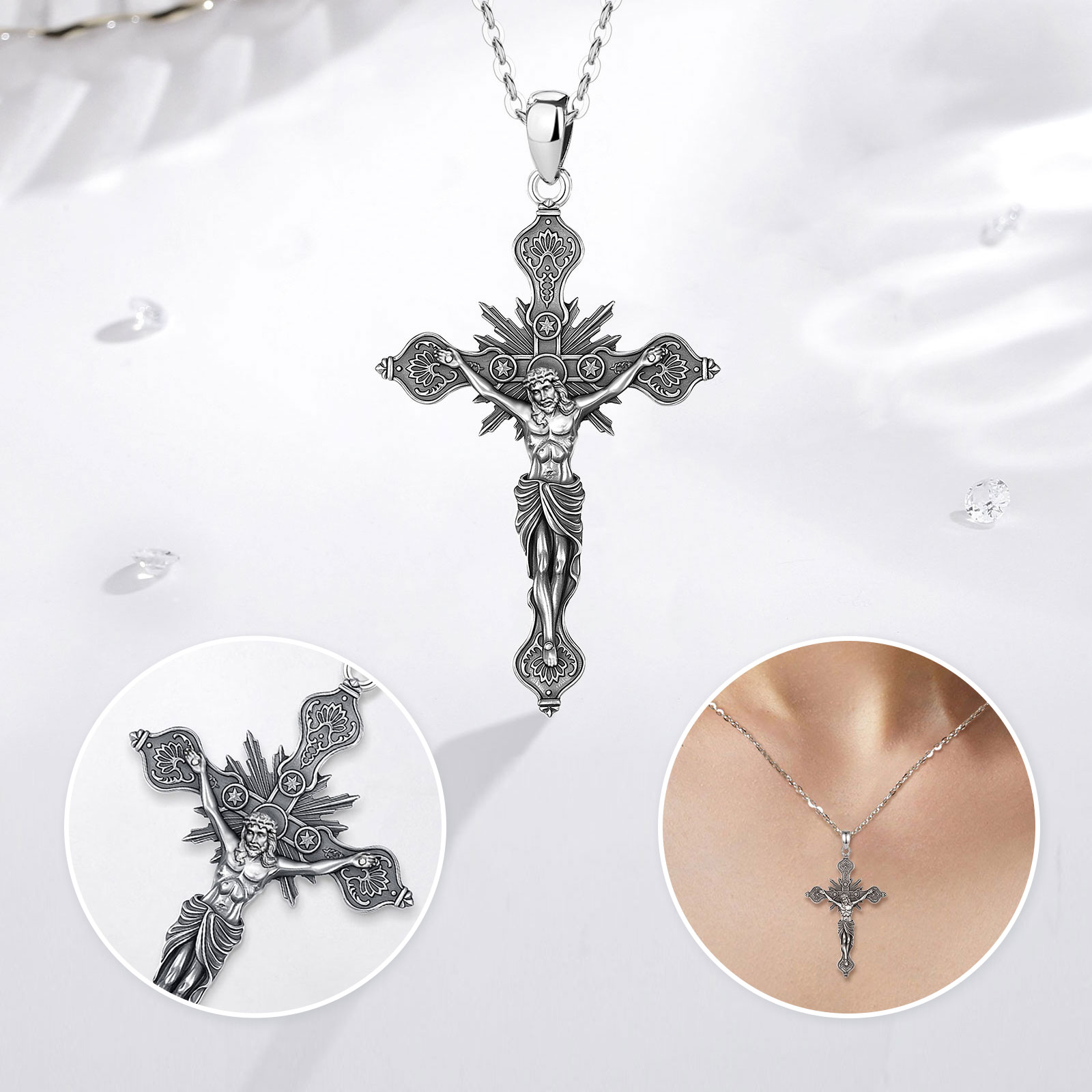 Eudora New Crucifix Cross Neck - 925 Sterling Silver Chain Necklace Men ulasan dan harga