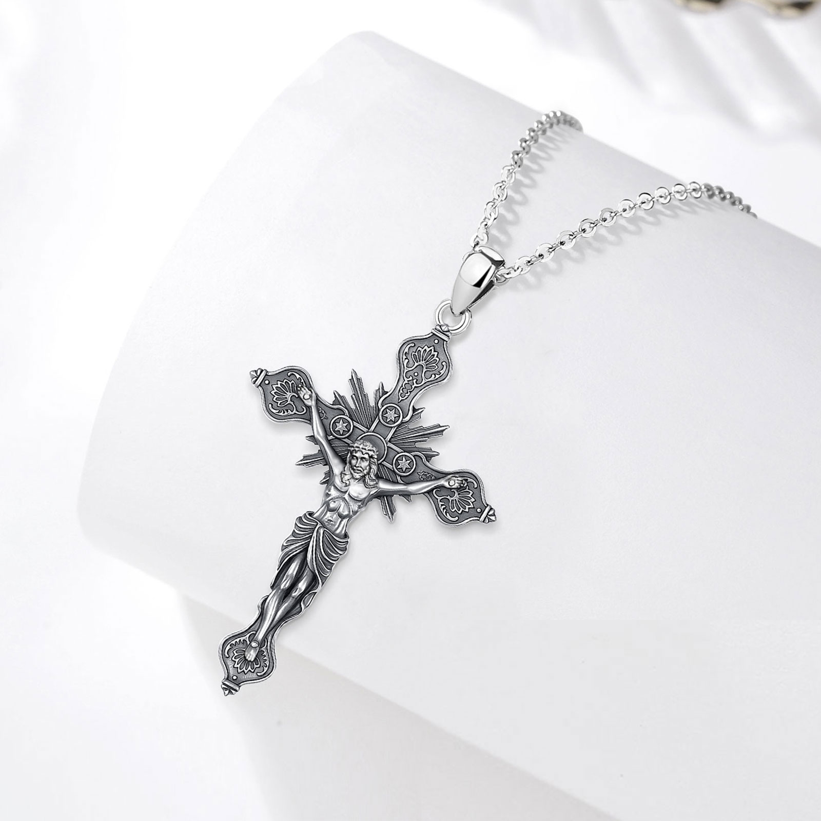 Eudora New Crucifix Cross Neck - 925 Sterling Silver Chain Necklace Men ulasan dan harga