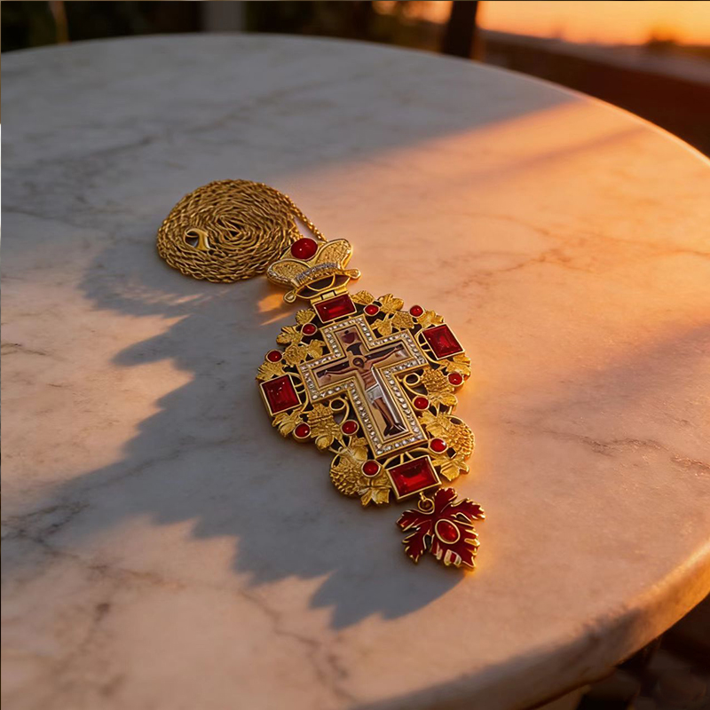 New Premium Red Jewel Gold Ort - Cross Pendant Necklace Gold ulasan dan harga