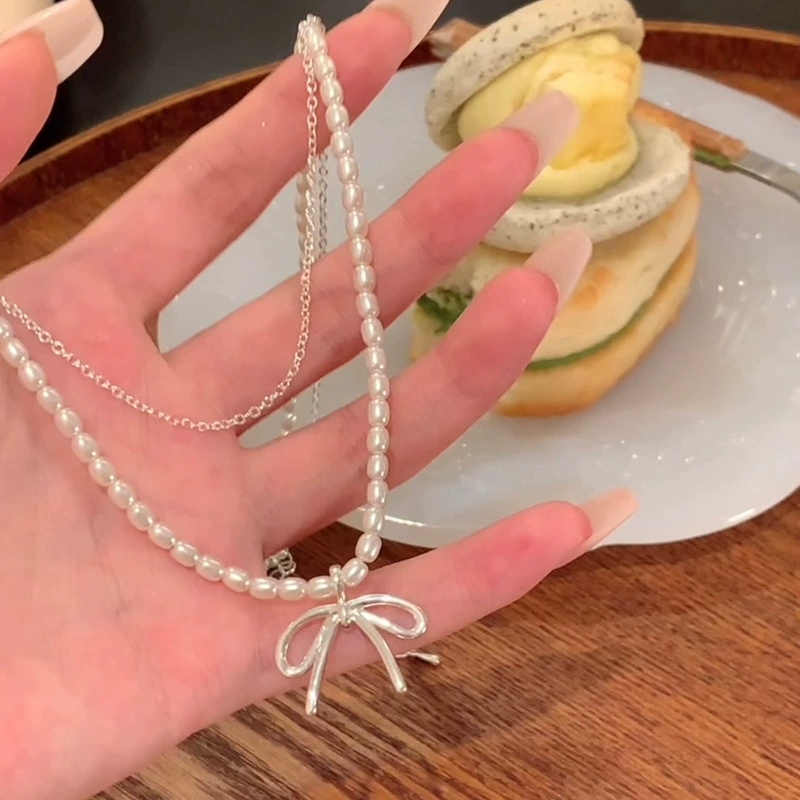 Fashion Vintage Bowknot Pendan - Layered Pendant Necklace Aesthetic ulasan dan harga