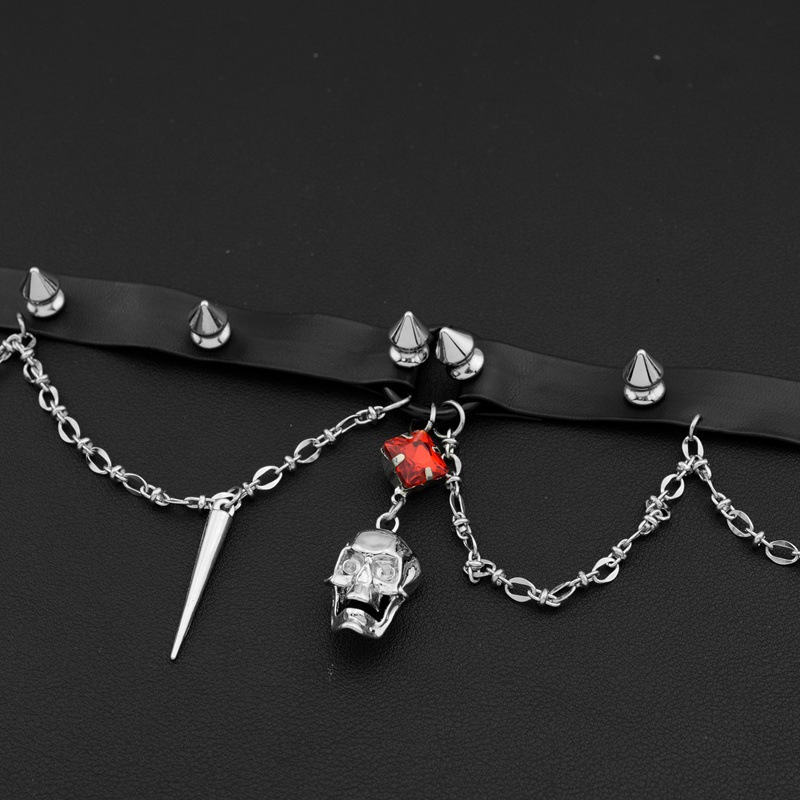Dark Skull Leather Choker, Y2K - Goth Punk Spike Choker ulasan dan harga