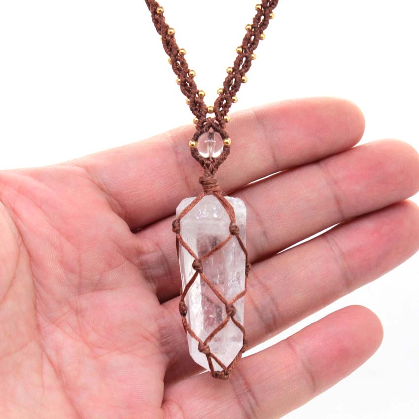 Crystal Quartz Macrame Braided - Crystal Pendant Necklace Natural Stone ulasan dan harga