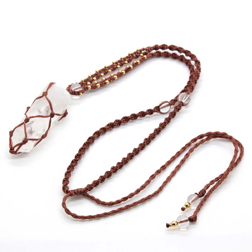 Crystal Quartz Macrame Braided - Crystal Pendant Necklace Natural Stone ulasan dan harga