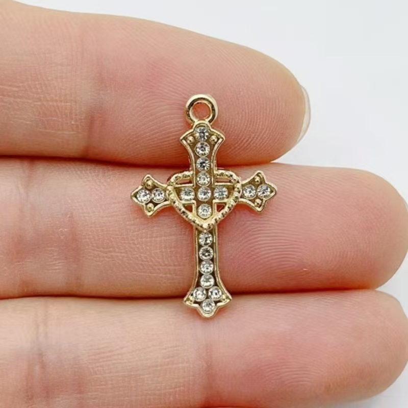 10pcs Diamond studded Gold Cro - Cross Pendant Necklace Gold ulasan dan harga