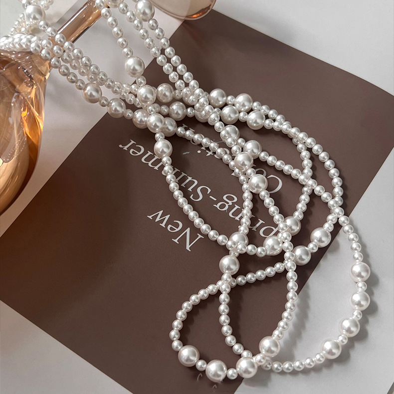 Vintage Long Multi Layered Pea - Pearl Choker Necklace Vintage ulasan dan harga