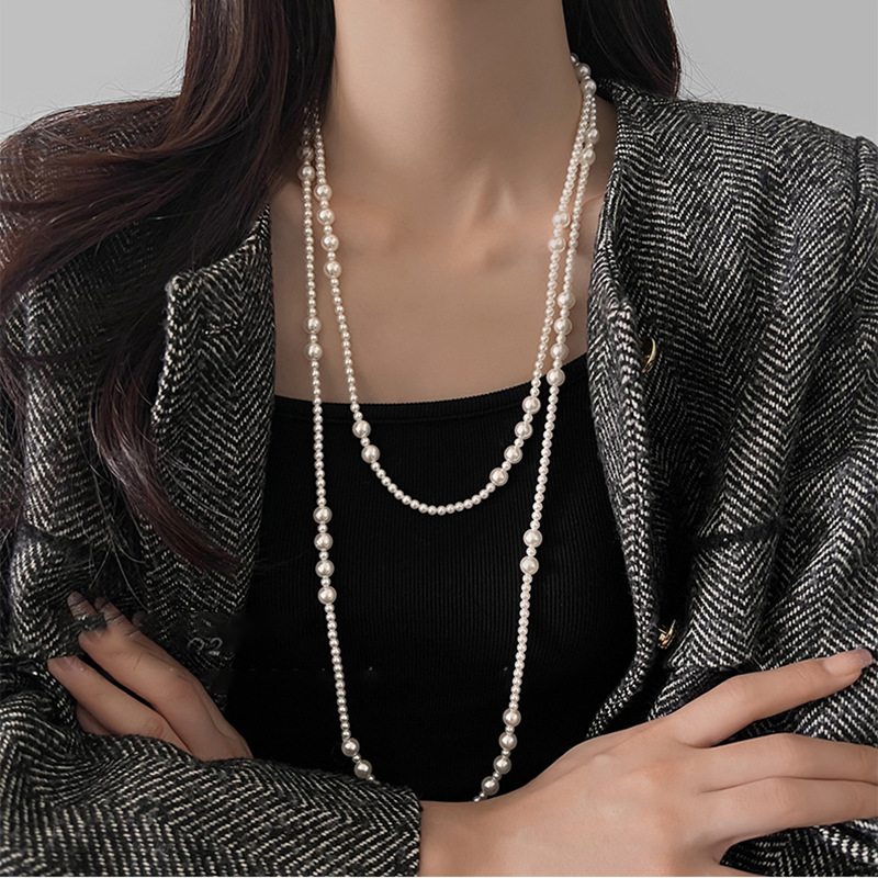 Vintage Long Multi Layered Pea - Pearl Choker Necklace Vintage ulasan dan harga
