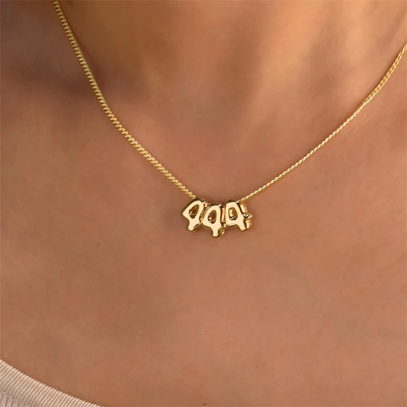 Personalized 3D Bubble Letter  - Initial Letter Necklace 18K Gold ulasan dan harga
