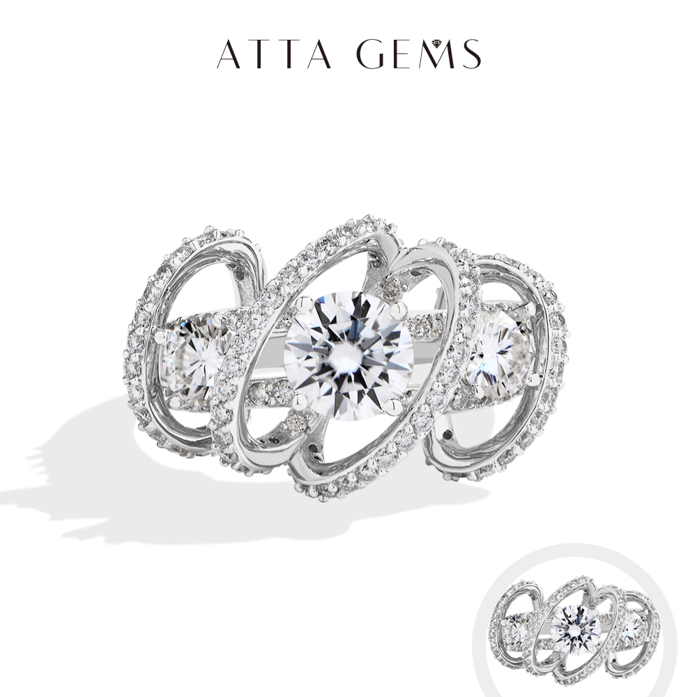 ATTAGEMS Three-Stone Cluster M - Moissanite Engagement Ring 1 Carat ulasan dan harga