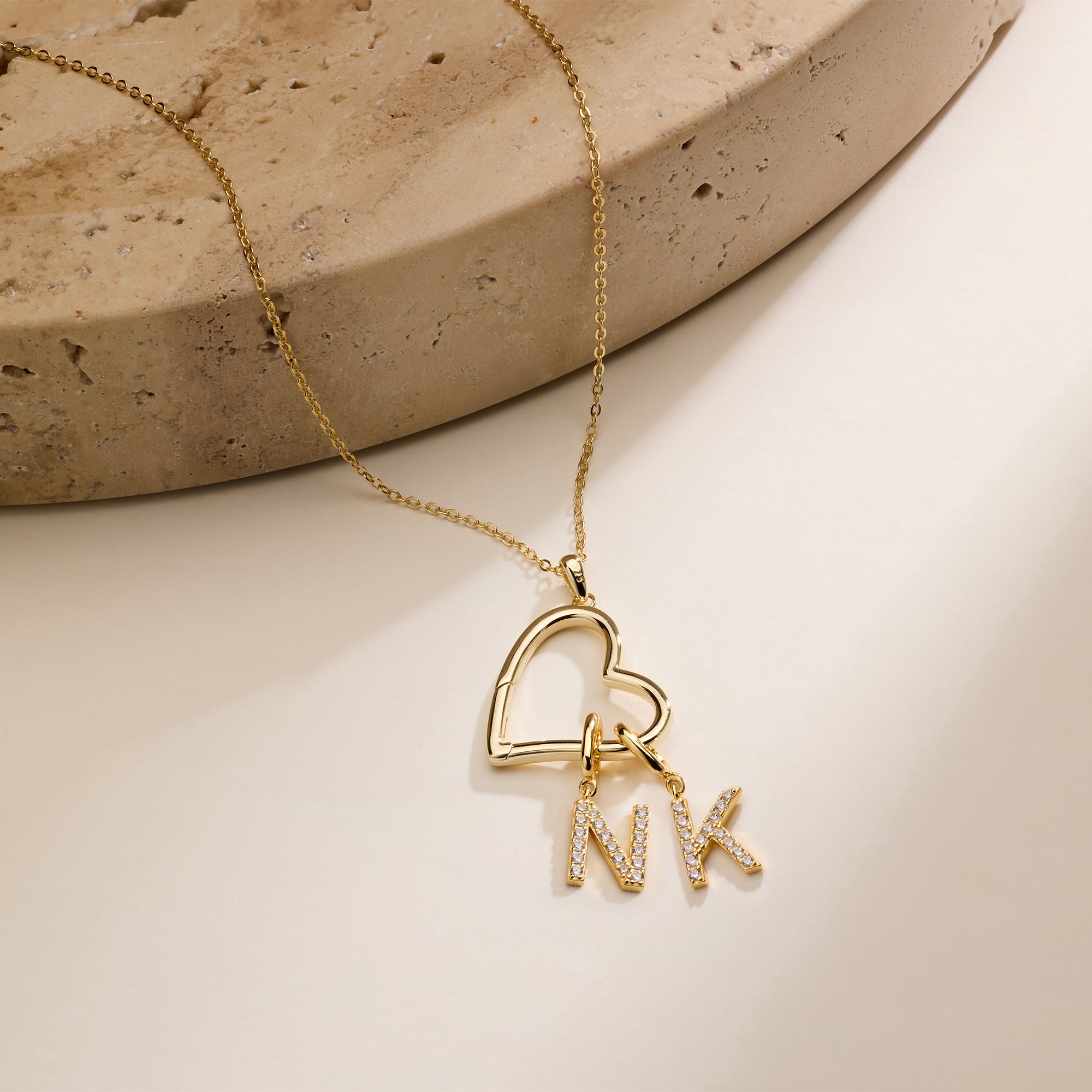 Custom Initial Open Heart Neck - Initial Letter Necklace 18K Gold ulasan dan harga
