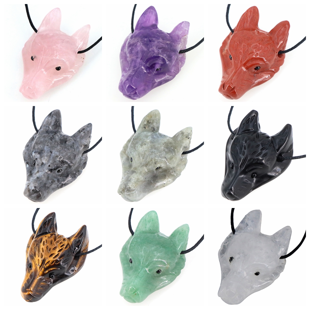 40mm Wolf Head Stone Pendant N - Crystal Pendant Necklace Natural Stone ulasan dan harga