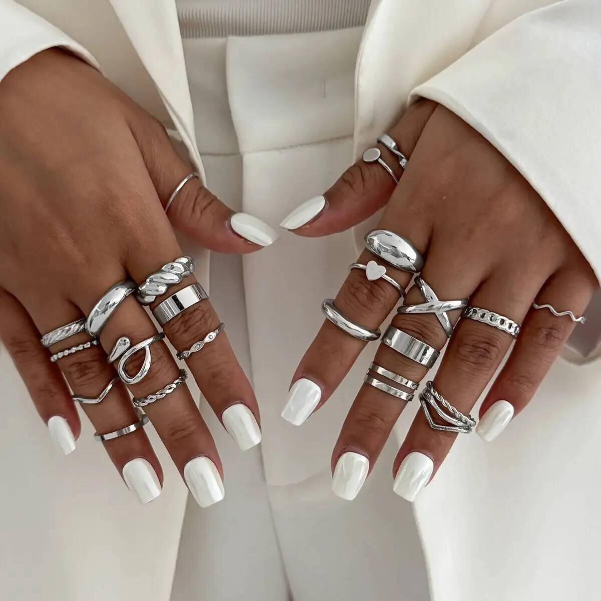 KunJoe 24Pcs/Set Trendy Irregu - Vintage Punk Knuckle Rings Set ulasan dan harga