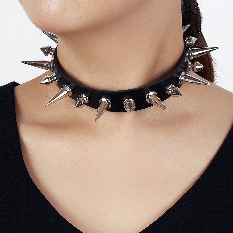 Punk Long Spike Choker Faux Le - Goth Punk Spike Choker ulasan dan harga