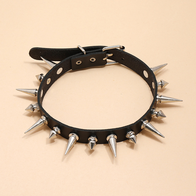 Punk Long Spike Choker Faux Le - Goth Punk Spike Choker ulasan dan harga