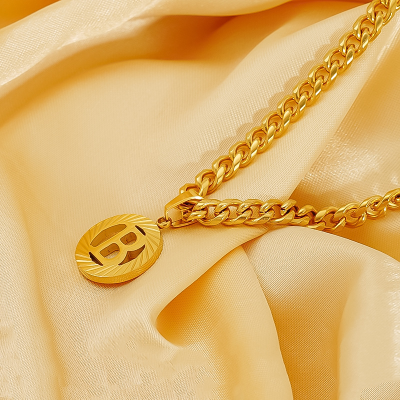 Stainless Steel 5MM Cuban Chai - Initial Letter Necklace 18K Gold ulasan dan harga
