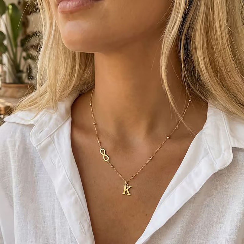 Custom Infinity Symbol Initial - Initial Letter Necklace 18K Gold ulasan dan harga