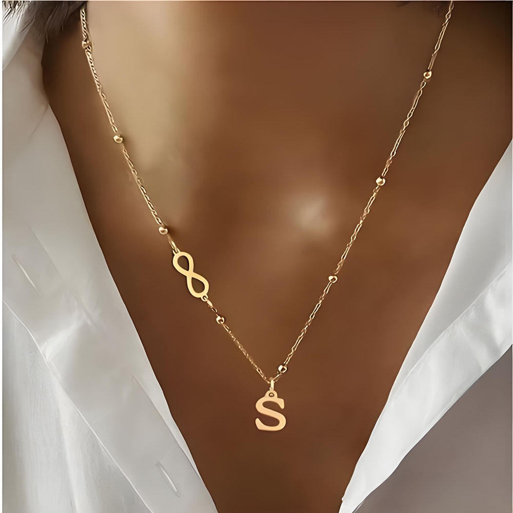 Custom Infinity Symbol Initial - Initial Letter Necklace 18K Gold ulasan dan harga