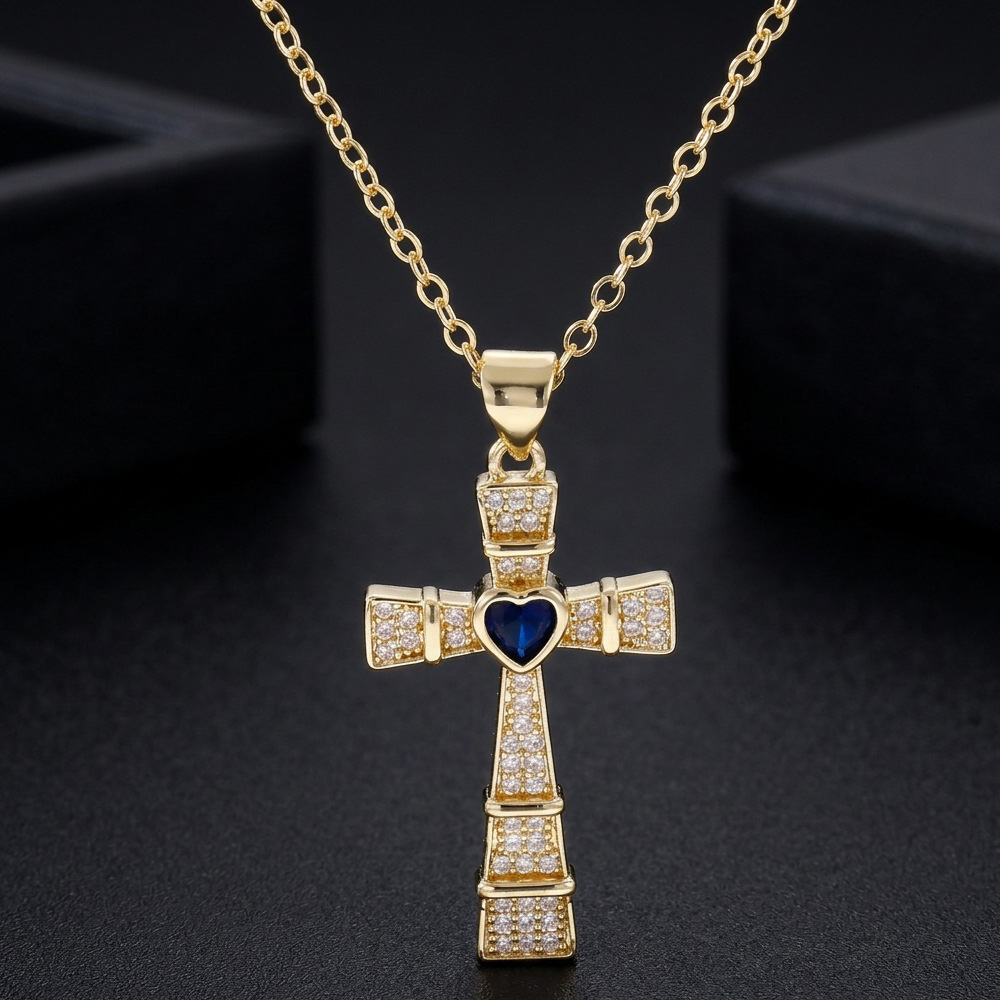 Fashion Cubic Zirconia Cross P - Cross Pendant Necklace Gold ulasan dan harga